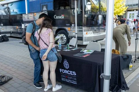 A view of pop up Canadian Armed Forces station for recruiting new members Stock Photos