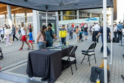 A view of pop up Canadian Armed Forces station for recruiting new members Stock Photos
