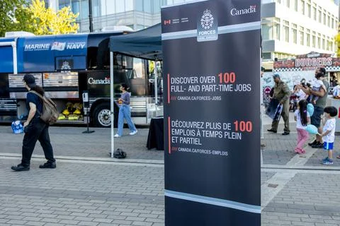 A view of pop up Canadian Armed Forces station for recruiting new members Stock Photos