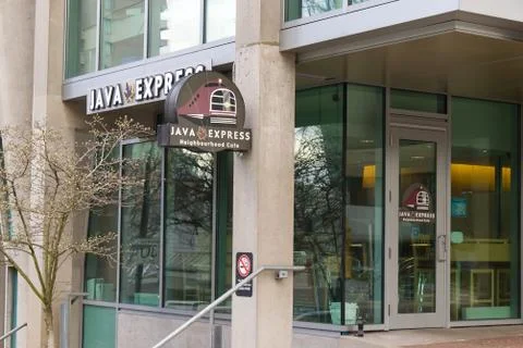 View of popular Coffee shop "Java Express" in Downtown Vancouver Stock-Fotos