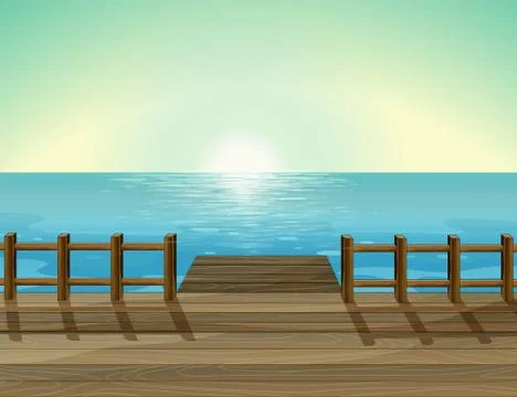 A view of a port and the sea Stock Illustration