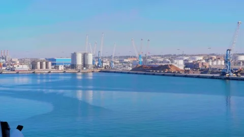 View of port, harbor view and cranes of the port. Civitavecchia harbor Stock Footage 139625337