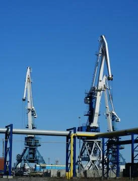 View on the port with loading cargo ship Stock Photos