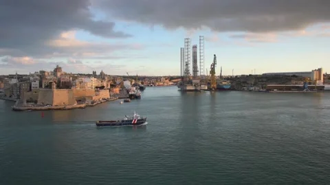 View of the port of Marseille at sunset Stock Footage 137956542