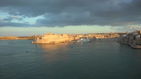 View of the port of Marseille at sunset Stock Footage 137956640