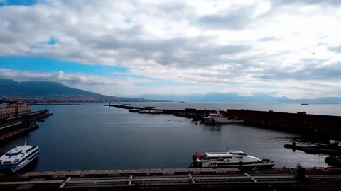 View of the port of Naples from the Castel Nuovo, Italy - motionlapse Stock Footage