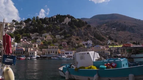 View of the port of Simi Island Stock Footage 139793224