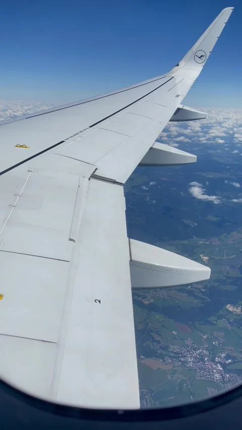View from the porthole on the wing of a Lufthansa aircraft. Kiev, Ukraine - Stock Footage 209633016