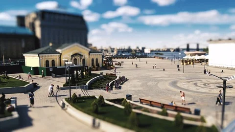View of the Postal Square in Kiev. People are walking around. Time lapse with Stock Footage 77206004