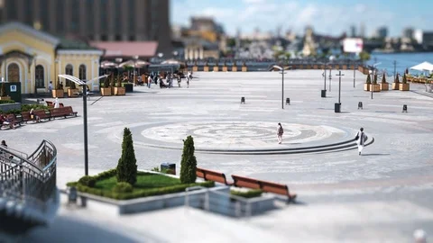 View of the Postal Square in Kiev. Tourists are walking around. Time lapse wi Stock Footage 77069990