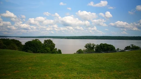 View of the Potomac river from the back porch at Mount or Mt Vernon also Stock Footage 114955008