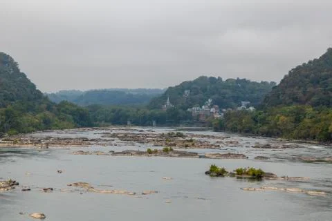 View of Potomac river as seen from the Sandy Hook Bridge in Washington County Stock Photos