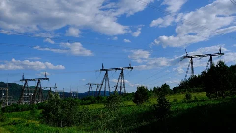 View of power line columns Stock-Footage 111247179