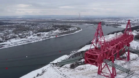 View of the power line pylon 库存影片 172343006