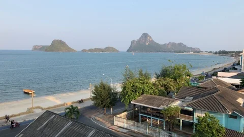 View of Prachuap Khiri Khan beach and nearby islands Video stock 107349448