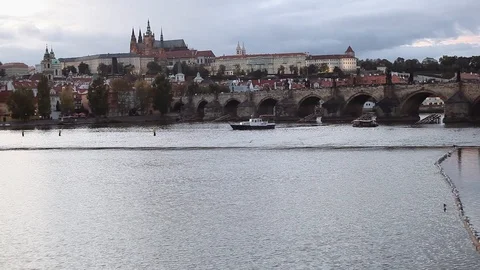 A view of Prague and the Charles Bridge Stock Footage 118799962