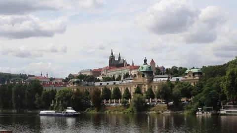 View of Prague Castle and Vltava river Stock Footage 247765557