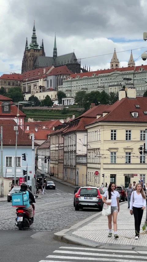 View of Prague castle from Manes Bridge Stock Footage 279081417