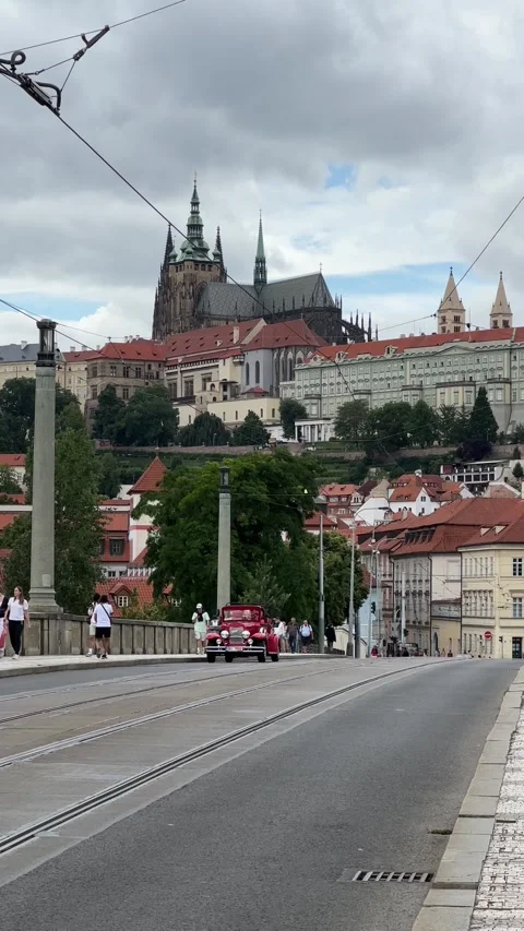 View of Prague castle from Manes Bridge Stock Footage 279081440