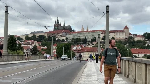 View of Prague castle from Manes Bridge Видео 279081448