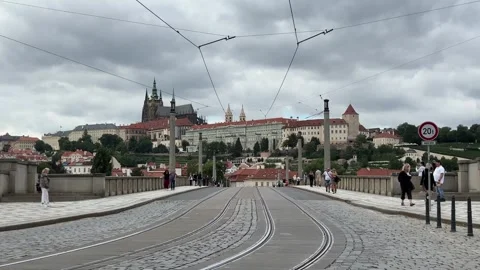 View of Prague castle from Manes Bridge Stock Footage 279081461