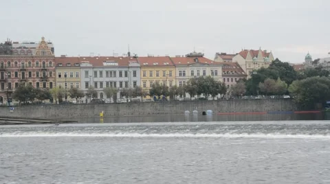 View of Prague city from the river Stock Footage 54668145