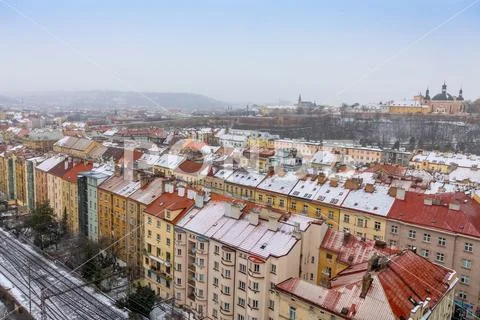 View of Prague streets and Vysehrad hill in Praha 2 district from Nusle bridge Stock Photos