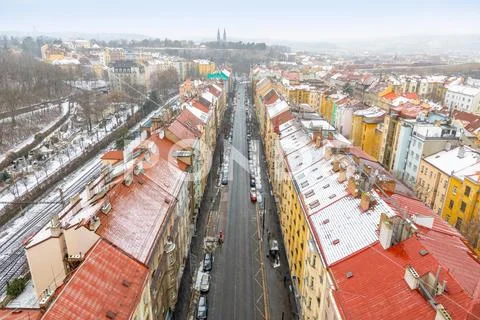 View of Prague streets and Vysehrad hill in Praha 2 district from Nusle bridge Stock Photos
