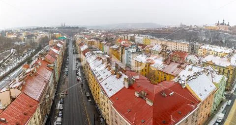 View of Prague streets and Vysehrad hill in Praha 2 district from Nusle bridge Stock Photos