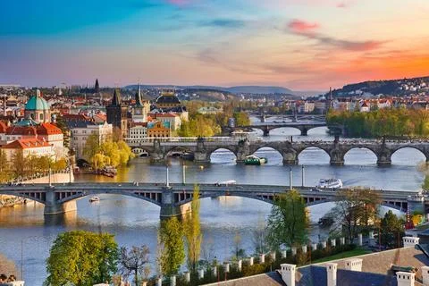 View on Prague at sunset Stock Photos