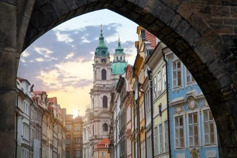 View of Prague through the old arch Stock Photos