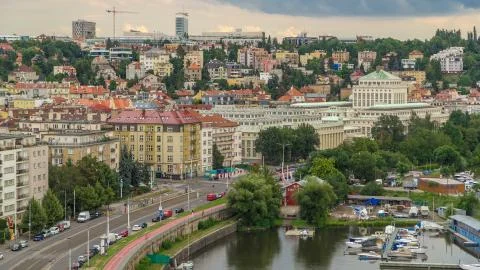View of Prague timelapse from the observation deck of Visegrad. Prague. Czech 스톡 사진