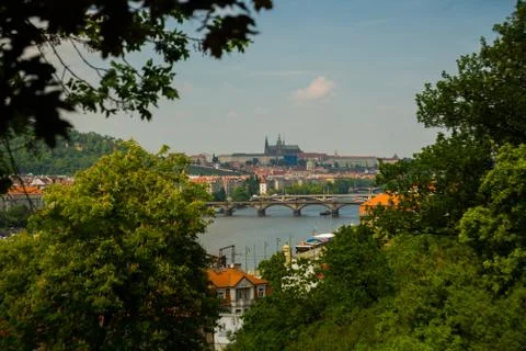 View of Prague timelapse from the observation deck of Visegrad. Prague. Czech Stock Photos