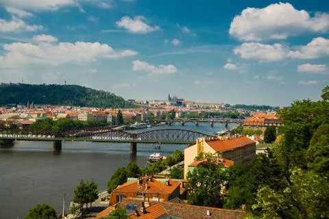 View of Prague timelapse from the observation deck of Visegrad. Prague. Czech Stock Photos