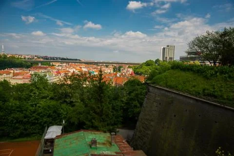 View of Prague timelapse from the observation deck of Visegrad. Prague. Czech Stock Photos