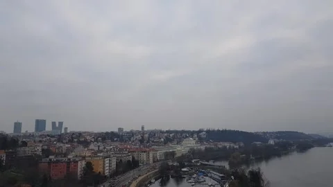 View of Prague from Vyšehrad, from above, panoramic, on a not very sunny day Stock Footage 266894053