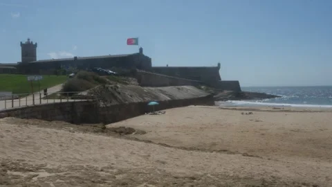 View of Praia do Moinho in Carcavelos, Portugal Stock Footage 250470810