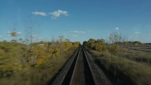View of the Prairies from the back of a Passenger Train Stock Footage 92675672