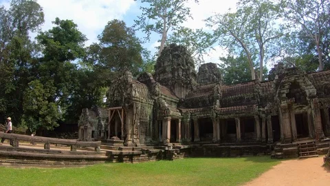 View of Prasat Ta Prohm at Angkor thom complex in Siem Reap, Cambodia Stock Footage 108159849