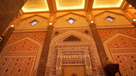 View of prayer hall inside the public mosque in Putrajaya, Malaysia. Stock Footage 104224951