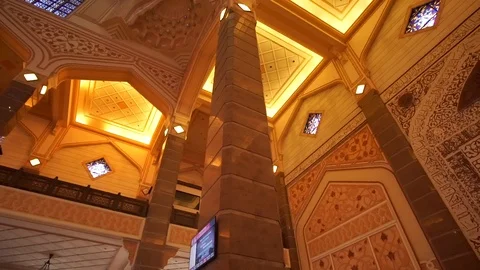 View of prayer hall inside the public mosque in Putrajaya, Malaysia. Stock Footage 104224953