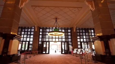 View of prayer hall inside the public mosque in Putrajaya, Malaysia. Stock Footage 104224963