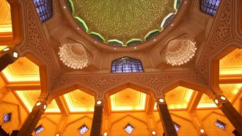 View of prayer hall inside the public mosque in Putrajaya, Malaysia. Stock Footage 104224966