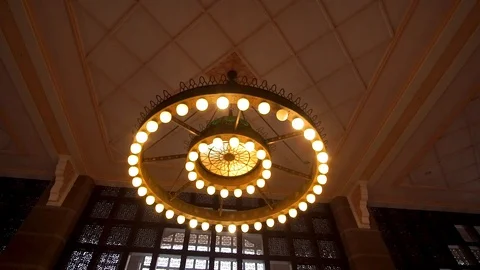 View of prayer hall inside the public mosque in Putrajaya, Malaysia. Stock Footage 104224974