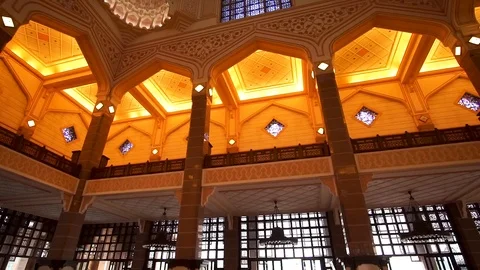 View of prayer hall inside the public mosque in Putrajaya, Malaysia. Stock Footage 104224979