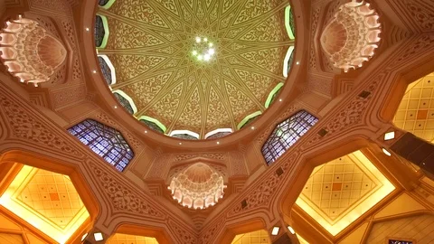 View of prayer hall inside the public mosque in Putrajaya, Malaysia. Stock Footage 104224985