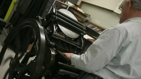 View of printer running letterpress Stock Footage 10591686