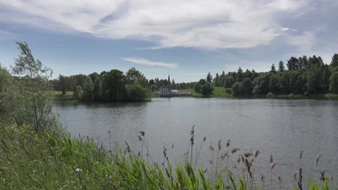 View of Priory Palace or castle in Gatchina on southeast shore of Black Lake Stock Footage 115237540