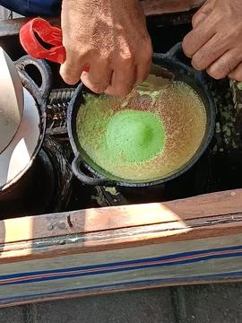 View of the process of making pancakes on the street Stock Photos