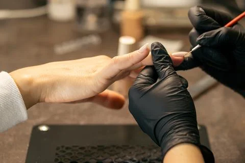 View of the process of a manicure being performed by a master Foto stock
